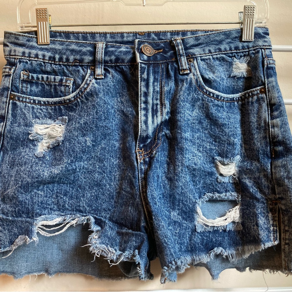 Distressed Blue Denim Shorts